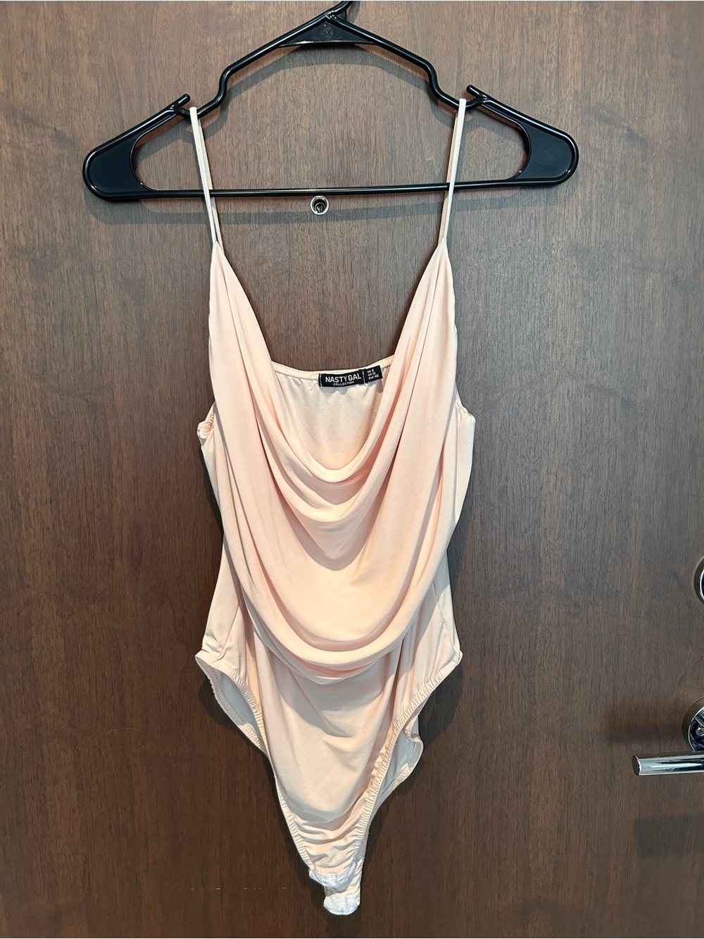 Nasty Gal Blush Pink Cowl Neck Spaghetti Strap Bodysuit